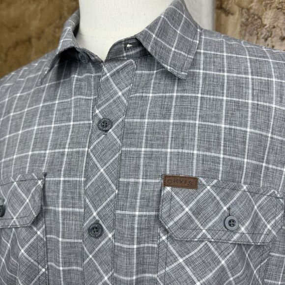 Orvis Shirt Men's XL Gray‎ Plaid Short Sleeve Button Up Pockets Outdoor Camp - Picture 1 of 8
